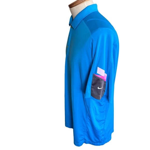 Nike Golf Tour Performance Dri Fit Polo Shirt Men XL Blue Colorblock S/S Logo Sw - Picture 9 of 14